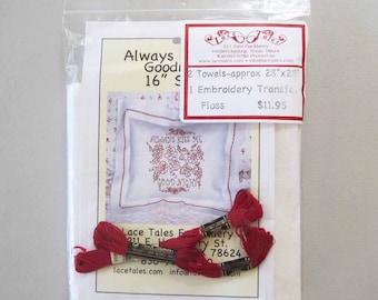 Lace Tales Redwork Embroidery Two Towels Kit 28” x 28” Pillow Sham Iron On Transfer # C