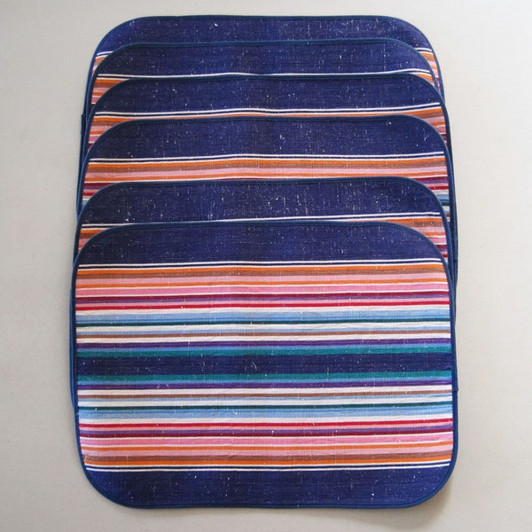 Set of 6 Vintage Mod Reversible Stripped Placemats Stripes Denim Blue