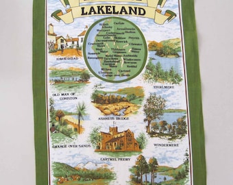 1980s Lake District Cumbria UK Souvenir Cotton Tea Kitchen Dish Towel Double D Clive Mayor Beautiful Lakeland Britain England English