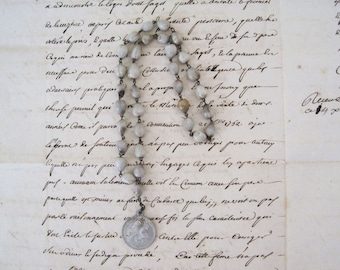 Vintage Antique Seed Rosary Chaplet Job Tears Beads Jesus Medal Worn Distressed Tarnished Rusted