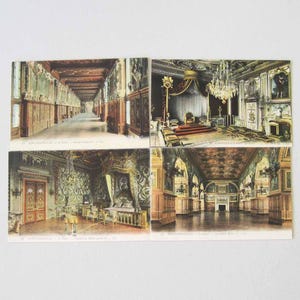 Set 4 1910s Antique Fontainebleau Palace Marie Antoinette Room French Color Postcards France Blank Unused Divided Back