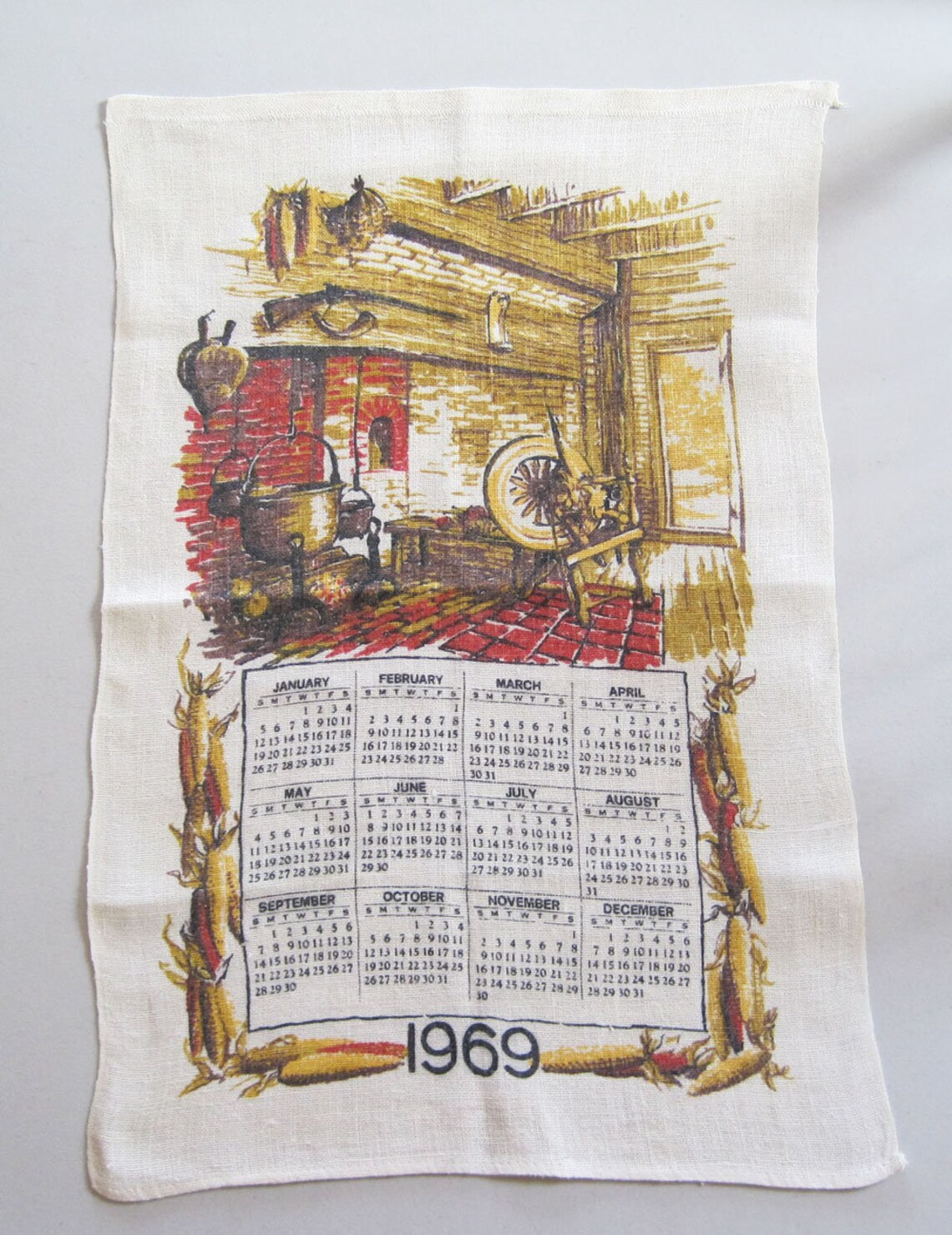 1969-calendar-stevens-vintage-linen-kitchen-dish-towel-rustic-etsy