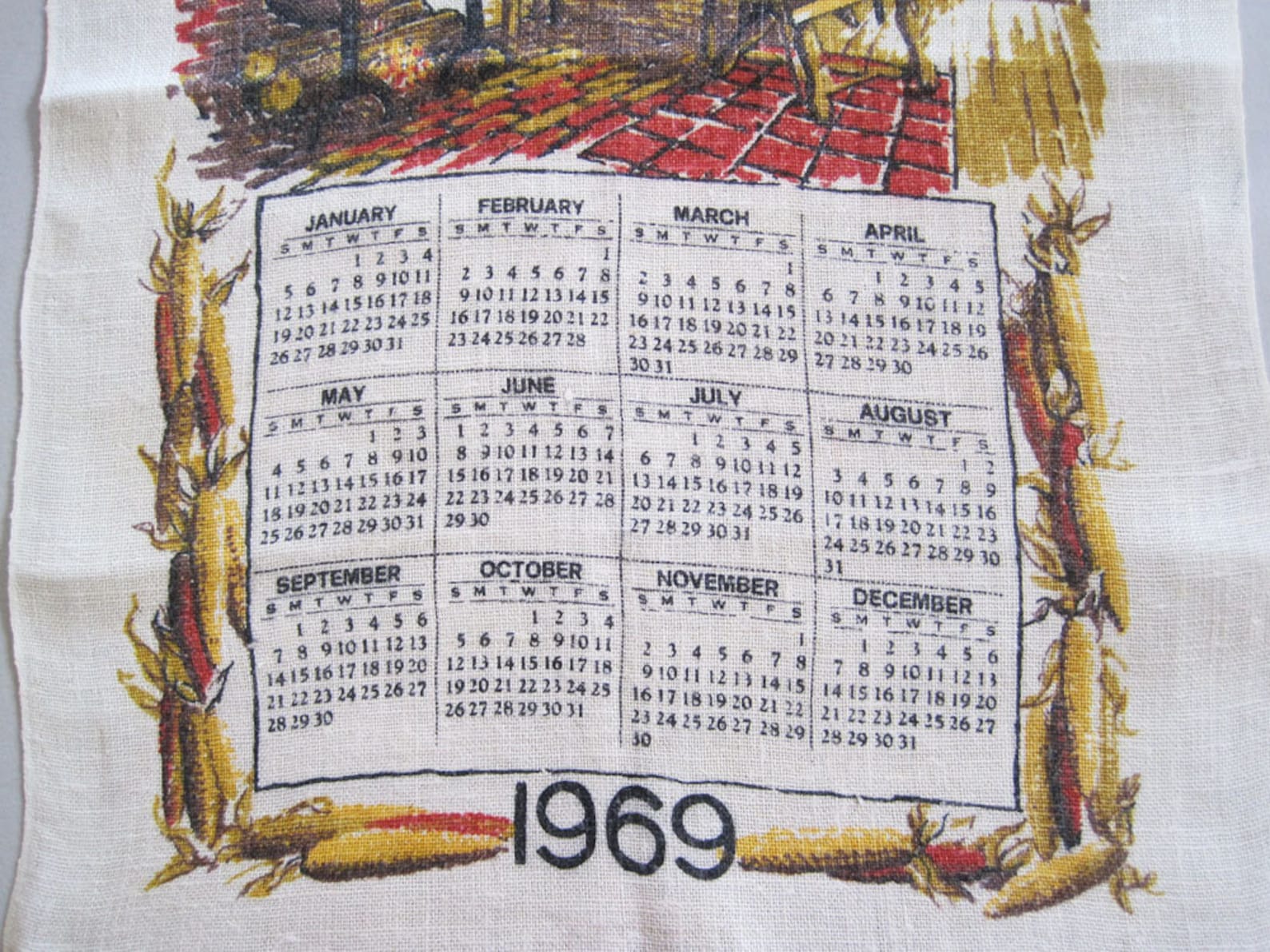 1969 Calendar Stevens Vintage Linen Kitchen Dish Towel Rustic Etsy