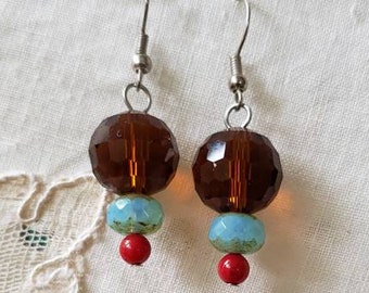 Dangle & Drop Earrings, Red and Blue Earrings, Dangle Earrings, Brown Earrings, Cute Earrings