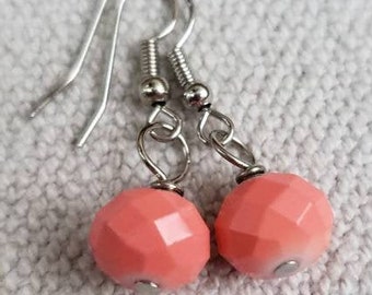 Minimalist Salmon Pink Earrings, Simple Small Earrings