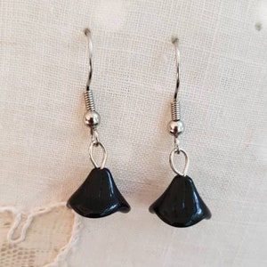 Minimalist Black Czech Glass Flower Earrings, Simple Earrings, Small Black Earrings image 1