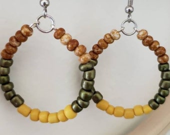 Large Hoop Earrings, Fall Color Hoops, Mustard Gold Hoops, Multicolored Hoop Earrings, Bright Colorful Hoops