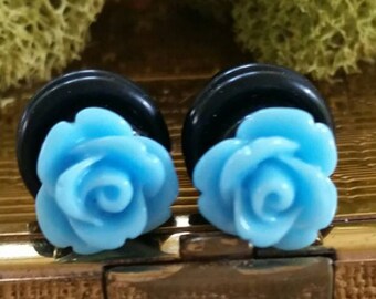 Light Blue Bridal Plugs, Light Blue Girly Plugs, Blue Flower Plugs, Blue Rose Plugs, Blue Wedding Plugs