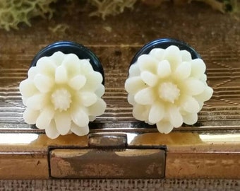 Cream Flower Plugs, Cream Wedding Plugs, Cream Prom Plugs, Cream Bridal Plugs, Cream Daisy Plugs