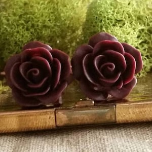 Burgundy Flower Plugs, Burgundy Wedding Plugs, Burgundy Wedding Gauges, Burgundy Prom Plugs,  Burgundy Rose Plugs , Dark Red Rose Plugs