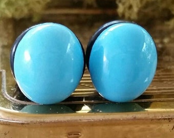 Bridal Plugs, Girly Plugs, Unique Plugs, Vintage Cabochon Plugs, Blue Oval Plugs, Small Plugs