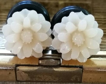 Flower Plugs, Wedding Gauges, Clear, Shiny, Peach, Daisy