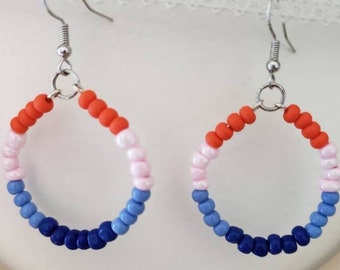 Large Hoop Earrings, Pink Hoops, Orange Hoops, Multicolored Hoop Earrings, Bright Colorful Hoops