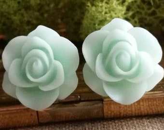 Mint Green Bridal Plugs, Mint Green Prom Plugs,  Mint Green Flower Plugs, Mint Green Rose Plugs For Stretched Ears