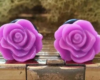 Purple Flower Plugs, Purple Wedding Plugs, Purple Rose Plugs, Purple Prom Plugs, Purple Bridal Plugs, Purple Girly Plugs