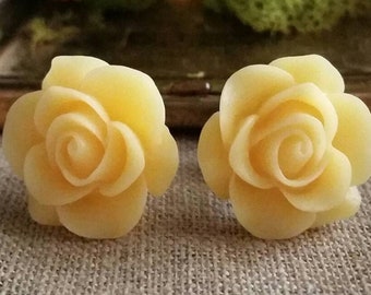 Yellow Bridal Plugs, Yellow Prom Plugs, Yellow Flower Plugs, Yellow Rose Plugs for Stretched Ears