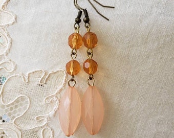 Dangle & Drop Earrings, Orange and Peach Pink Earrings, Dangle Earrings, Long Earrings, Statement Earrings