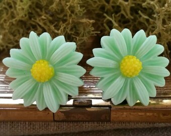 Large Mint Flower Plugs, Large Bridal Plugs, Large Prom Plugs, Mint Green Flower Plugs, Mint Sunflower Plugs, Large Sunflower Plugs