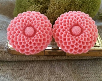 Pink Flower Plugs, Wedding Gauges, Large Plugs, Pink, Mums, Chrysanthemums, 32mm, 28mm, 1"