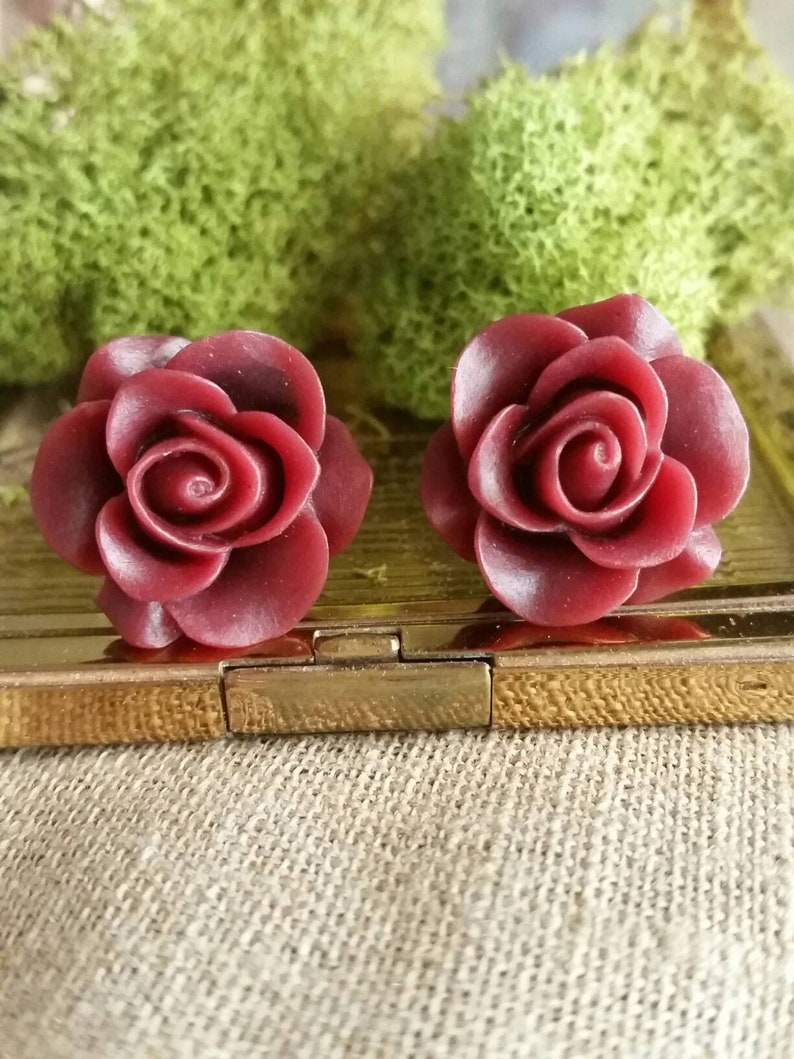 Burgundy Flower Plugs Burgundy Wedding Plugs Burgundy Red Rose Plugs for Stretched Ears Burgundy Prom Gauges