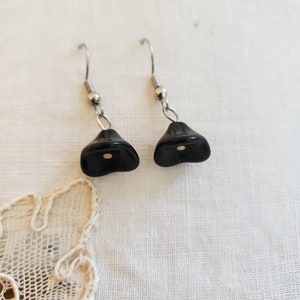 Minimalist Black Czech Glass Flower Earrings, Simple Earrings, Small Black Earrings image 3