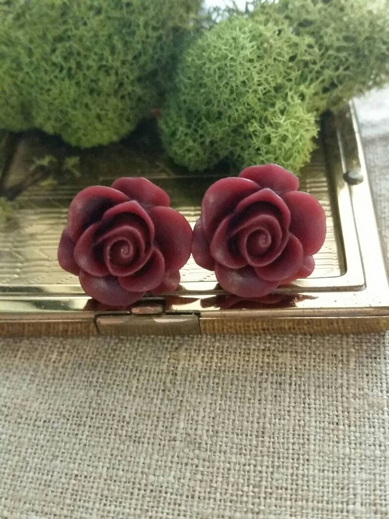 Burgundy Flower Plugs Burgundy Wedding Plugs Burgundy Red Rose Plugs for Stretched Ears Burgundy Prom Gauges