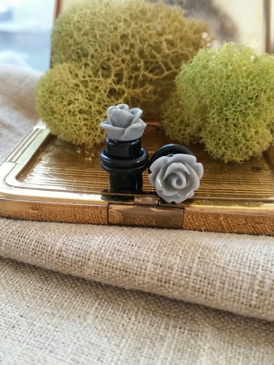 Flower Plugs Wedding Gauges Grey Gray Roses Etsy