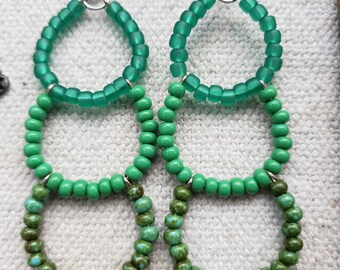 Bold Statment Earrings, Triple Hoop Earrings, Green, Fall Fashion, Winter Fashion