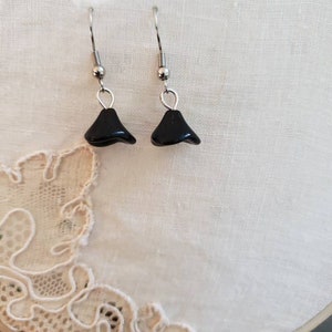 Minimalist Black Czech Glass Flower Earrings, Simple Earrings, Small Black Earrings image 5