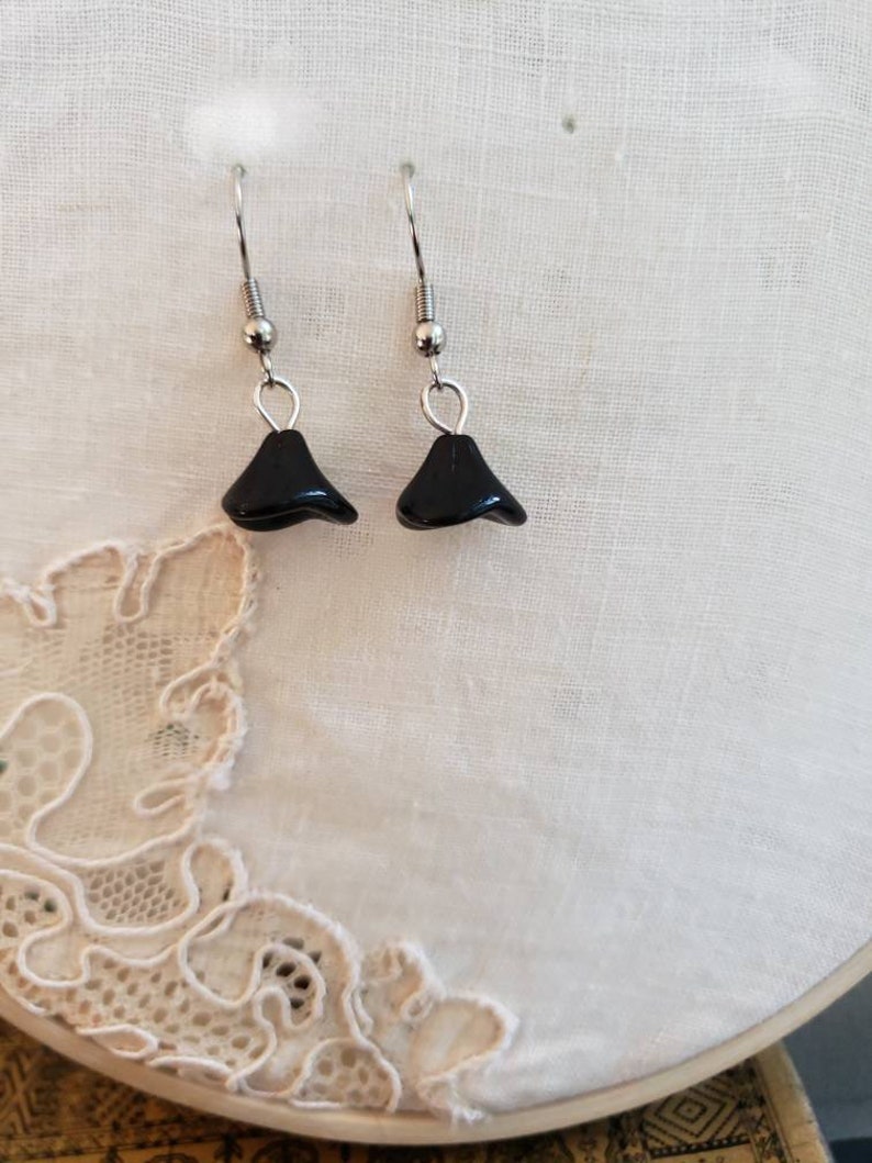 Minimalist Black Czech Glass Flower Earrings, Simple Earrings, Small Black Earrings image 5