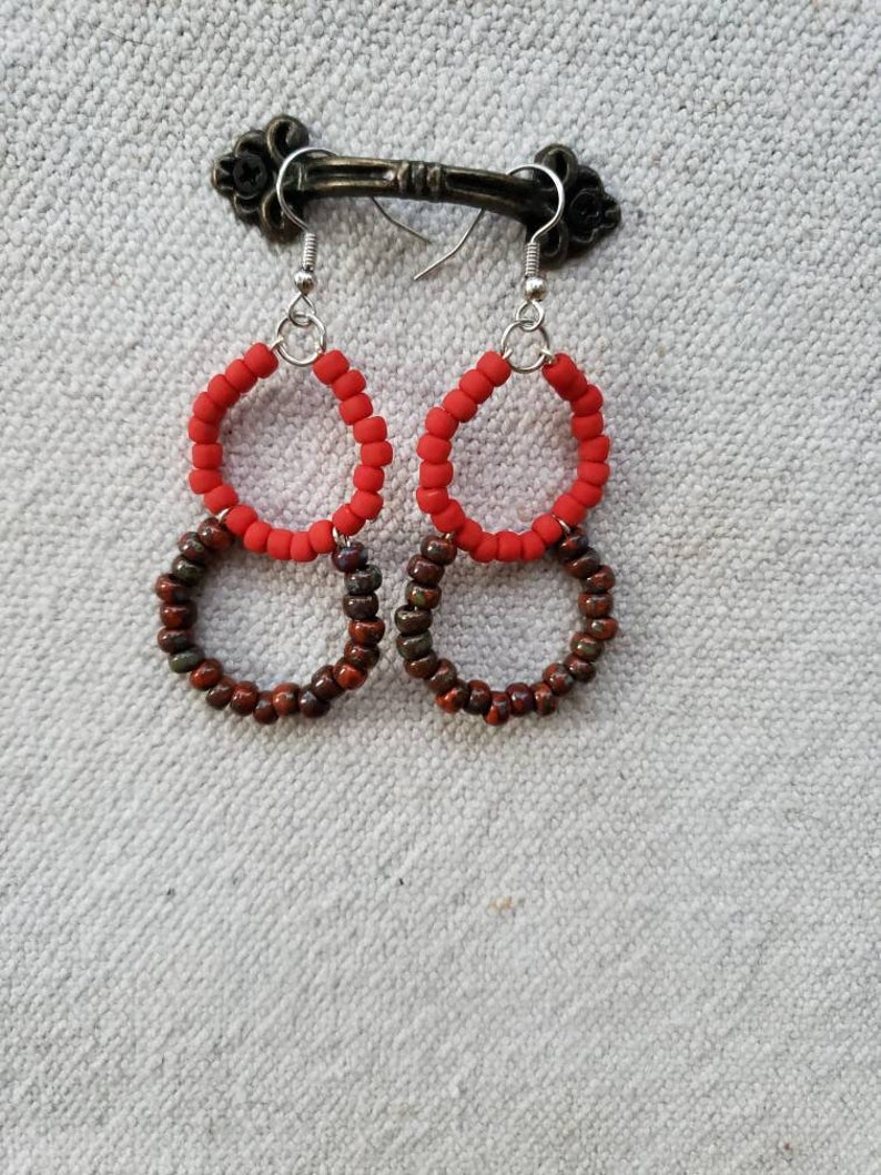 Double Hoop Earrings, Red Earrings, Big Earrings, Statement Earrings image 4