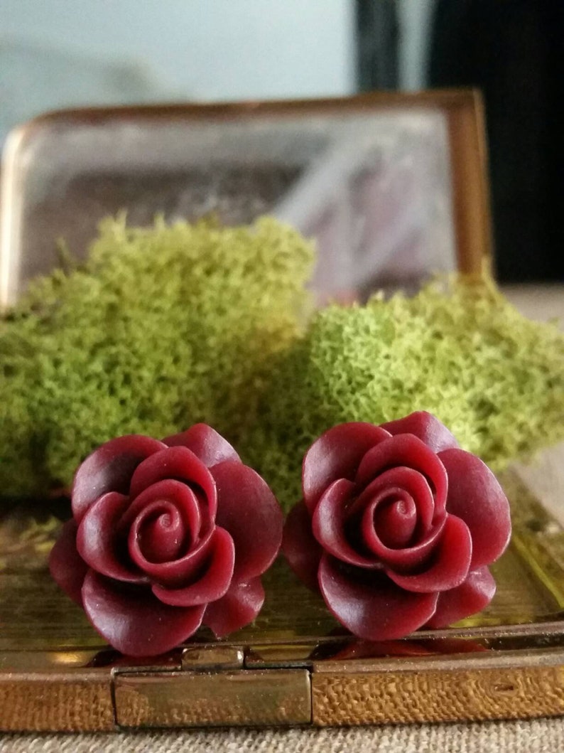 Burgundy Flower Plugs Burgundy Wedding Plugs Burgundy Red Rose Plugs for Stretched Ears Burgundy Prom Gauges