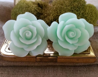 Large Bridal Plugs, Prom Plugs, Flower Plugs, Mint Green, Roses