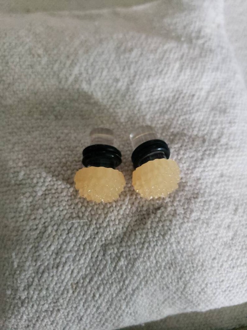 Clear Peach Wedding Gauges Clear Peach Button Mum Flower Plugs Clear Peach Prom Plugs Clear Peach Mum Plugs Clear Peach Wedding Plugs
