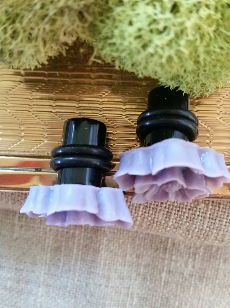 Flower Plugs Wedding Gauges Purple Lilies Etsy