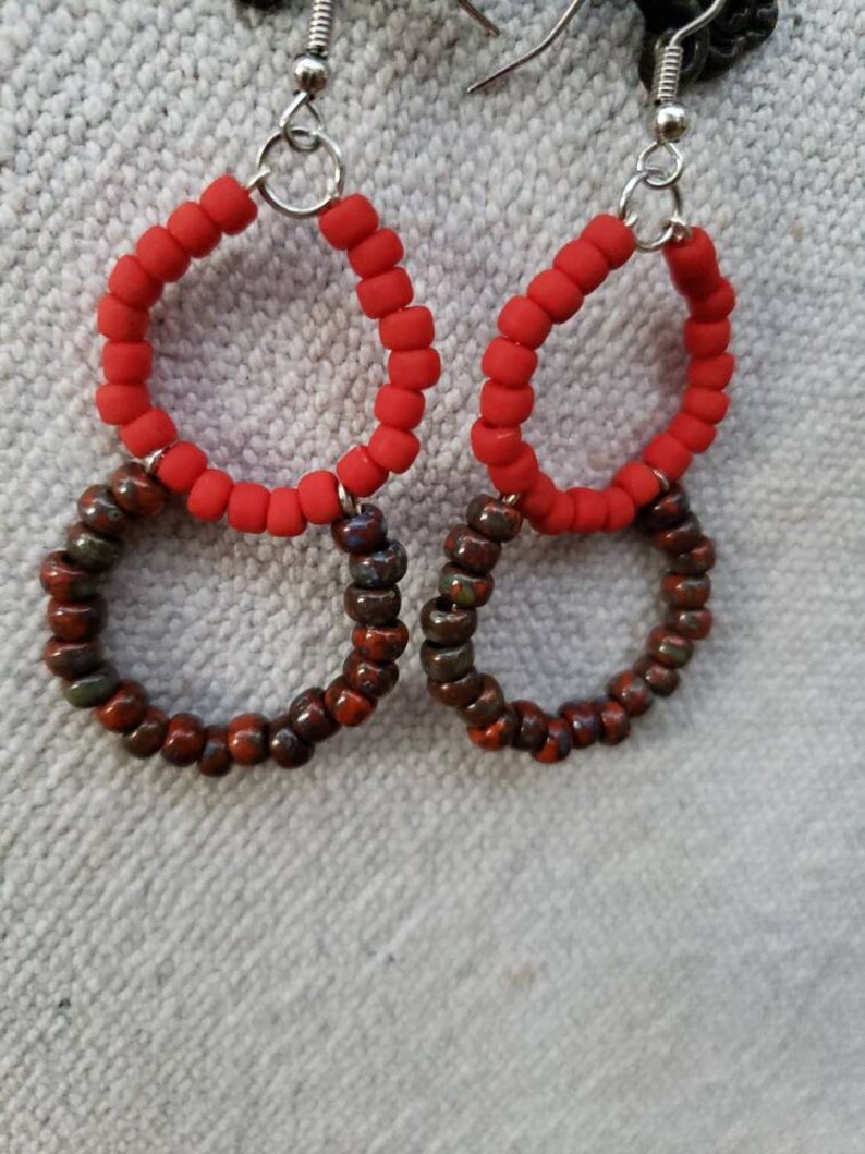 Double Hoop Earrings, Red Earrings, Big Earrings, Statement Earrings image 2