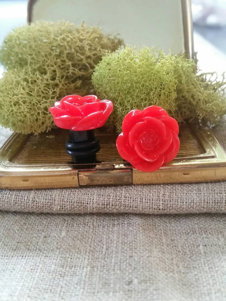 Flower Plugs Wedding Gauges Red Roses Etsy