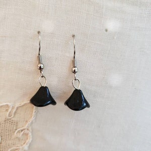 Minimalist Black Czech Glass Flower Earrings, Simple Earrings, Small Black Earrings image 4