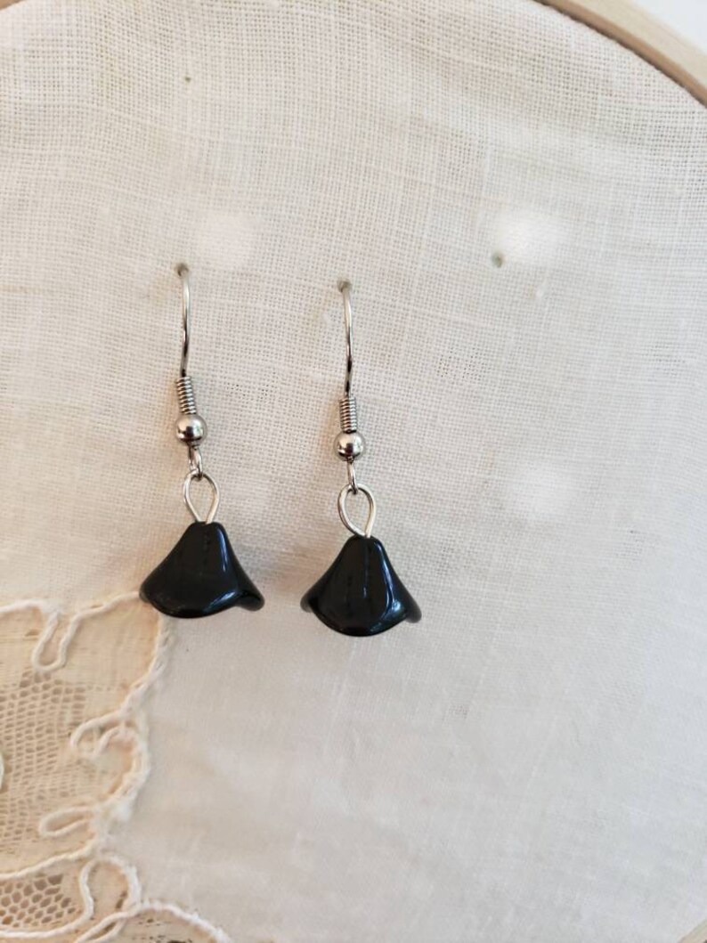 Minimalist Black Czech Glass Flower Earrings, Simple Earrings, Small Black Earrings image 4