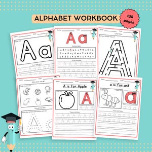 Libro de ejercicios del alfabeto: hojas de trabajo imprimibles para practicar la escritura a mano: libro de actividades para colorear y trazar letras