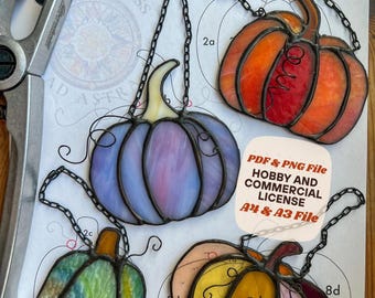 Simple Pumpkins Stained Glass Suncatcher Pattern – Beginner PDF & PNG File (Digital Download)