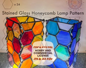 Geometric Stained Glass Cube Lamp Shade Pattern – Honeycomb Design (Digital Download)