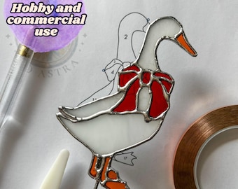 Patrón de vitral de ganso / Patrón PDF SVG / Cottagecore / Atrapasol acogedor / Patrón de vitral A4 y A3 / Patrón de vitral de pájaro / Granja