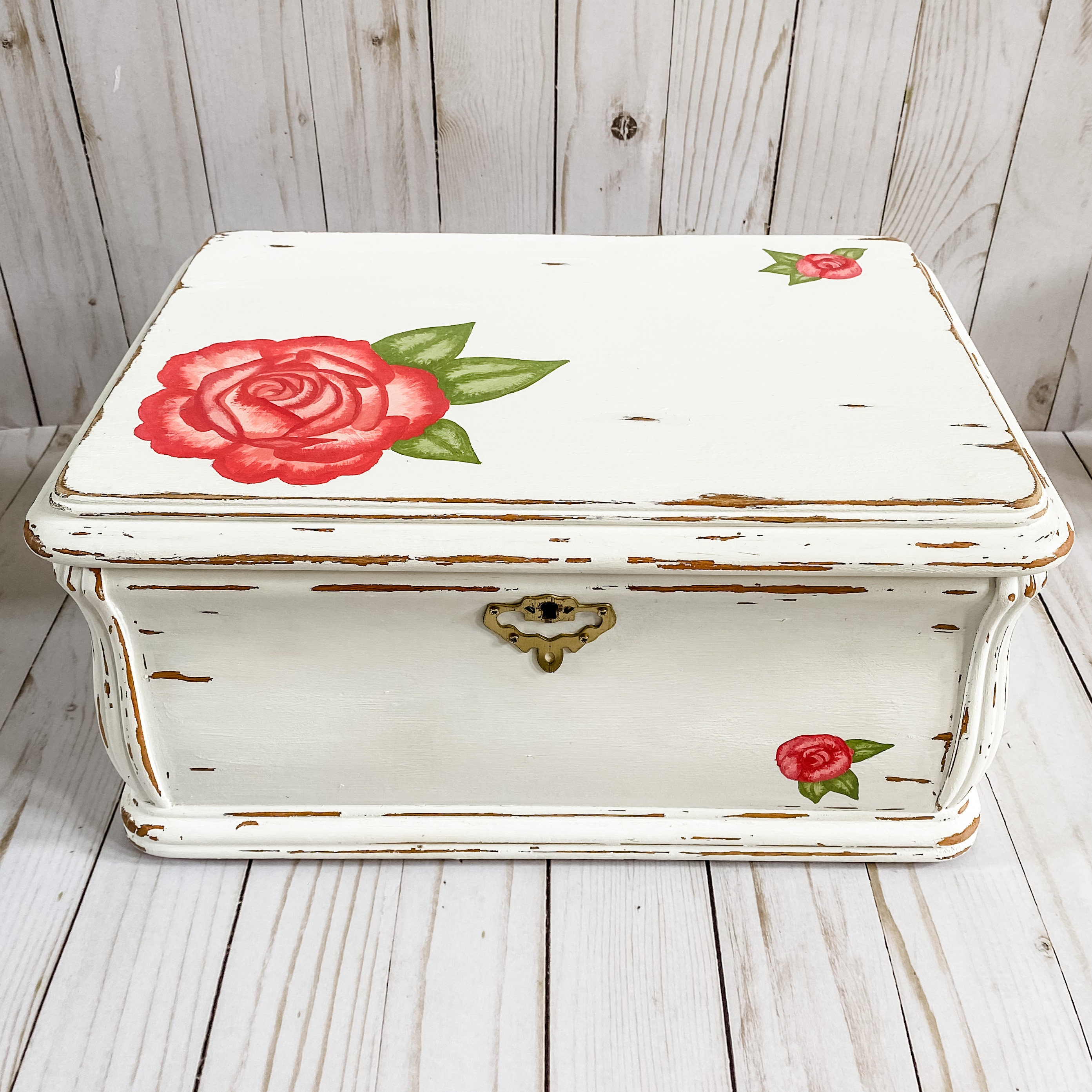 Rustic Distressed Floral Rose Jewelry Box Large Pink Red Etsy