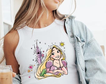 Disney Prinzessinnen Racer Tank Top, Rapunzel verstrickt Racerback, Pascal Chamäleon Tank Top, Märchen Geschenk, Womens Disney