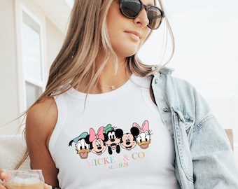 Mickey and Co Est 1928 Racer Tank Top, Fab Five Disney Characters Tee, Disney Squad Fab Five Tee, Racerback Tank Top, Womens Tank Top