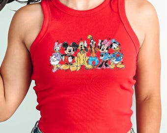 Uroczy top Disneya z nadrukiem Myszki Miki, koszulka bez rękawów Disneyland Disneyworld Myszka Miki i Przyjaciele, pasujące topy Disney Family Trip