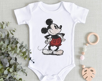 Classic Mickey Mouse Shirt, Retro Disney Toddler Tee, Infant Cartoon Romper, Old School Mickey Pose, Timeless Style Kids Top