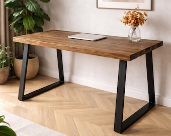 Wooden Desk | Home Office Desk | Rustic | Trapezium Leg | Computer Desk | Industrial Desk | Solid Wood | Chunky | Handmade | Work From Home