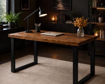 Wooden Desk | Home Office Desk | Rustic  | Computer Desk | Industrial Desk | Solid Wood | Chunky | Handmade | Work Fromhome